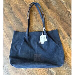 New HAUTE HIPPIE Style Cinched Suede Leather Tote in Dark Blue